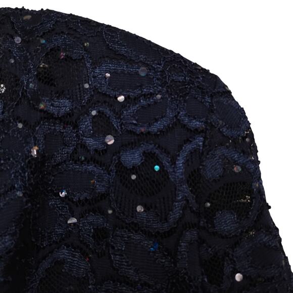 R&M Lace Sequins Open Cardigan Size Small Dark Blue Long Sleeve Ruffle - Picture 5 of 9